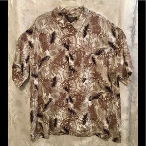 Bruno Hawaiian Button Up Shirt Brown Tan and White